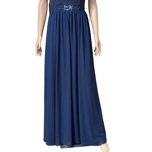 INA (i:na) Navy Lace Spaghetti Strap Long Gown - Picture 8 of 16